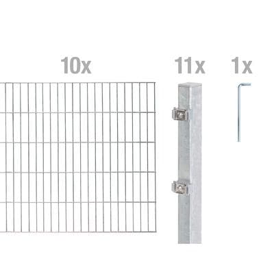Doppelstabmattenzaun ALBERTS "Grundset", silber (silberfarben), H:180cm, Stahl, Zaunelemente, Höhe: 80-200 cm, Gesamtlänge: 4-30 m, zum Einbetonieren