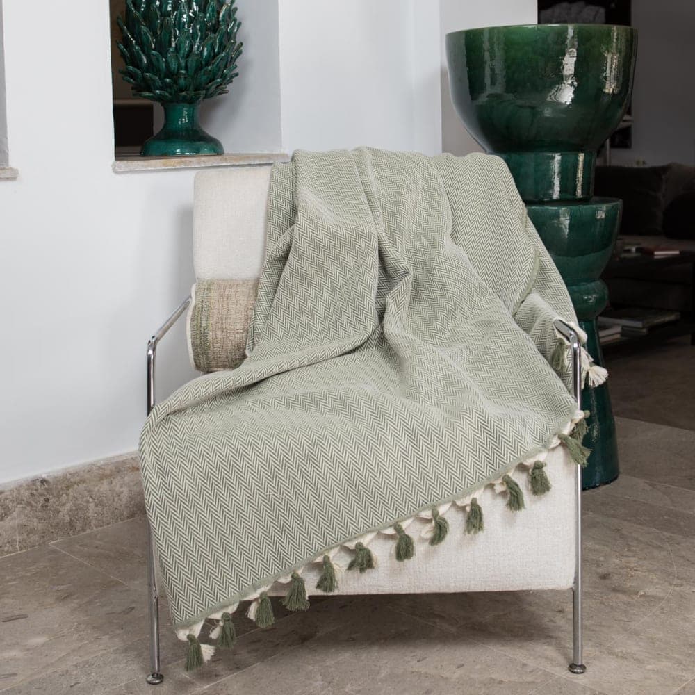 Febronie Set de 2 mantas algodón 160x250 verde aceituna