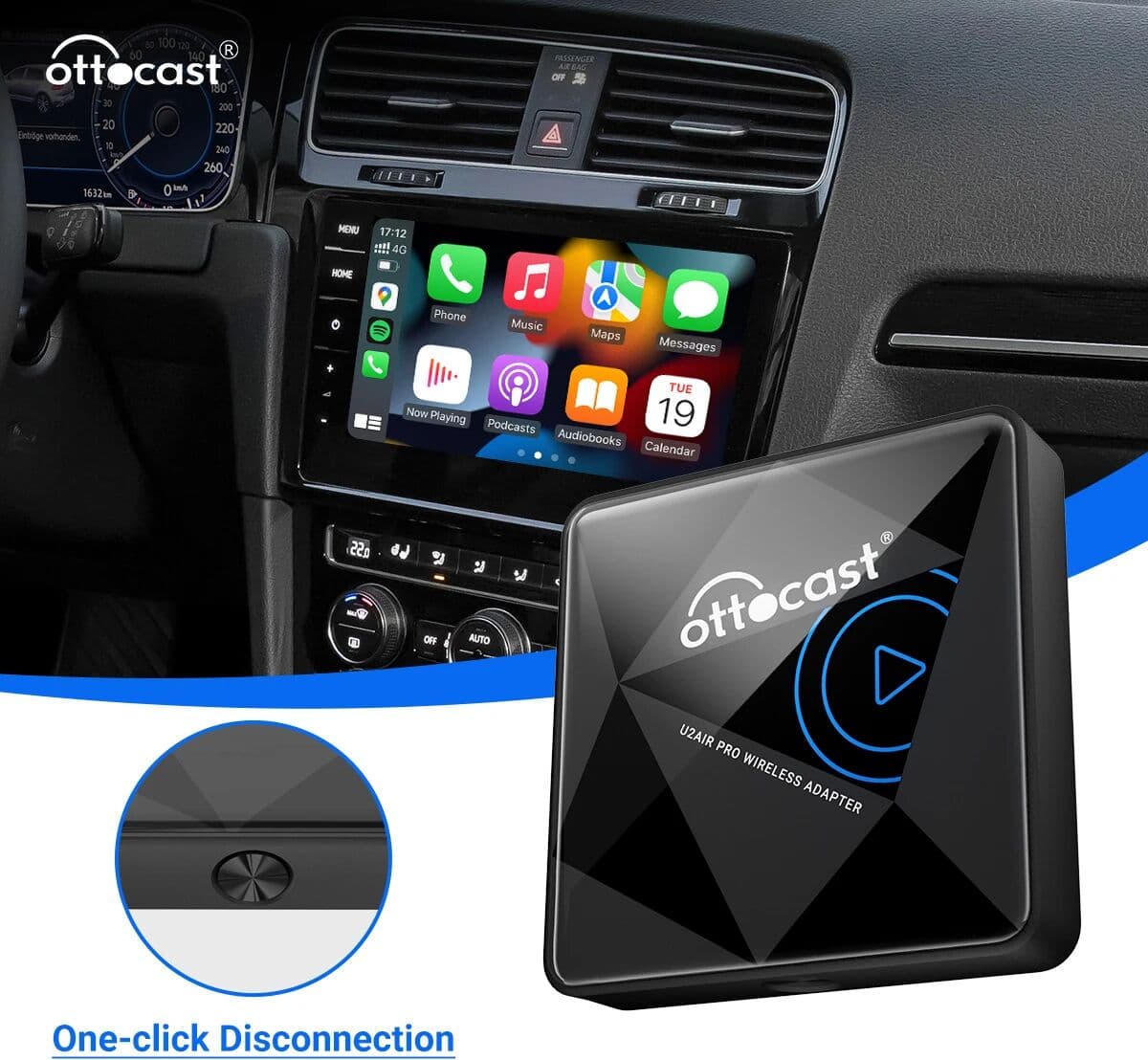 OTTOCAST U2 Air Pro Car Play Adapter Wired CarPlay Car to Wireless Faster Connect Speed Plug and Play est Dongle