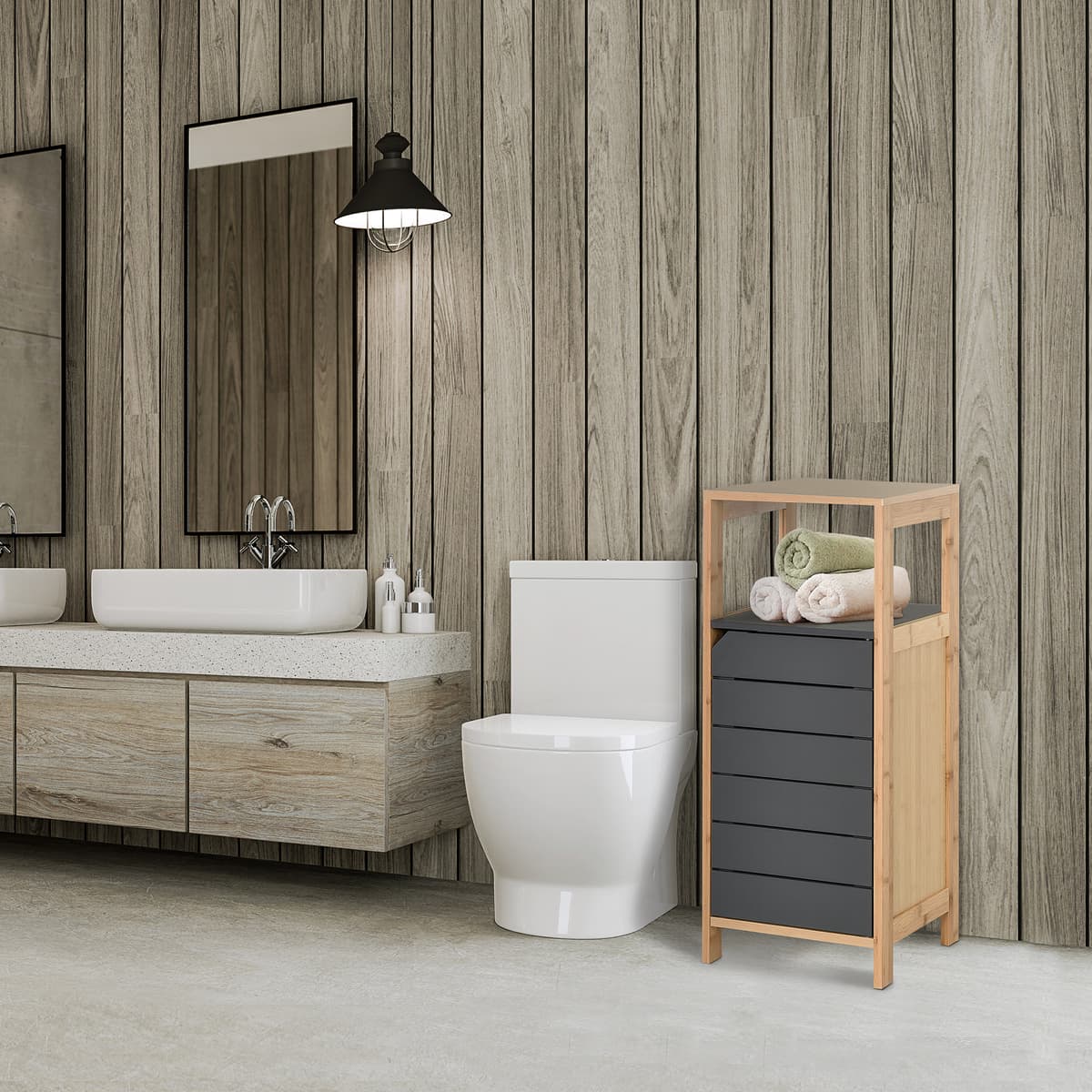 Homcom armadietto bagno armadio per bagno organizzatore ripiano regolabile color bambù grigio MDF 32 x 30 x 80cm