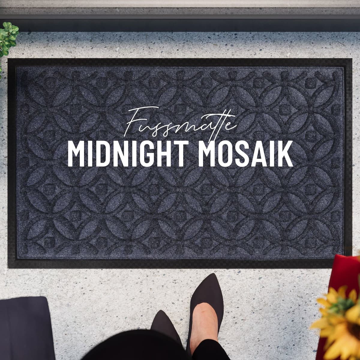 Fussmatte WECON HOME "Midnight Mosaic", grau (grau blau), B:45cm H:4mm L:75cm, Polyester, Teppiche, Fussmatte, pflegeleicht, rutschfest, Ornamente, Innen & Aussen, Schmutzfangmatte grau blau B : 45cm 1 Stk., 4mm, L: 75cm