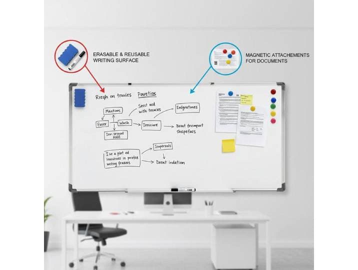Tableau blanc magnétique en acier 110x60 cm grand format effaçable à sec, panneau mural polyvalent pour bureau, salle de réunion, salle de classe et espace professionnel, tableau blanc magnétique en