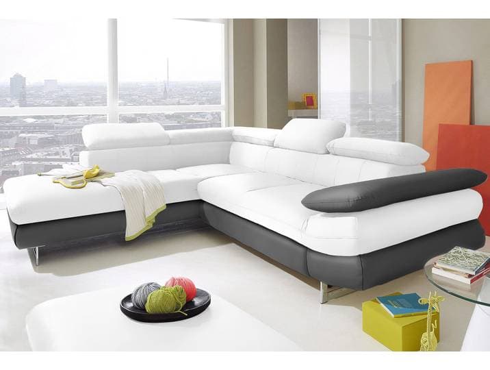 Ecksofa COTTA Solution L-Form, Design Sofa, bequeme Wellenunterfederung, Design Fuss , grau (grau, altweiß), B:262cm H:73cm T:228cm, Sofas, Ecksofa, mit Arm- & Kopfteilverstellung, wahlweise mit Schlaffunktion