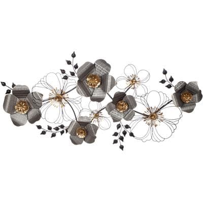 Wanddekoobjekt CASABLANCA BY GILDE "Wandrelief, "Blossom", Metall, schwarz, anthrazitfarben, goldfarben", anthrazitfarben, goldfarben, schwarz, B:134,6cm H:71,1cm T:8,9cm, Metall, Wanddekoobjekte, Wandrelief Blossom Blüten Blumen Wanddeko Wohnzimmer