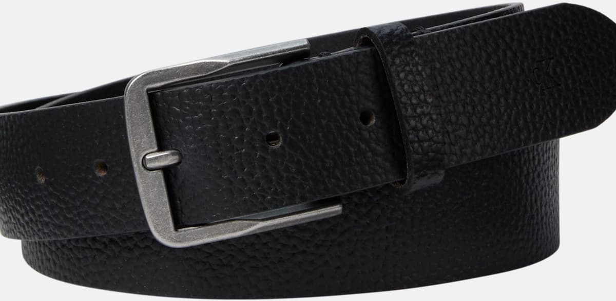 Ledergürtel CALVIN KLEIN "CLASSIC FLAT 35MM", Herren, Gr. 90, silber (schwarz, antique silber), Rindsleder, unifarben, Gürtel Ledergürtel schwarz, antique silber 90