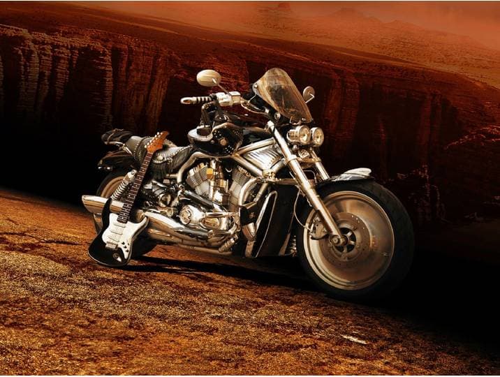 Fototapete PAPERMOON Motorrad Gitarre , bunt, B:5m L:2,8m, Vlies, Tapeten, Fototapete