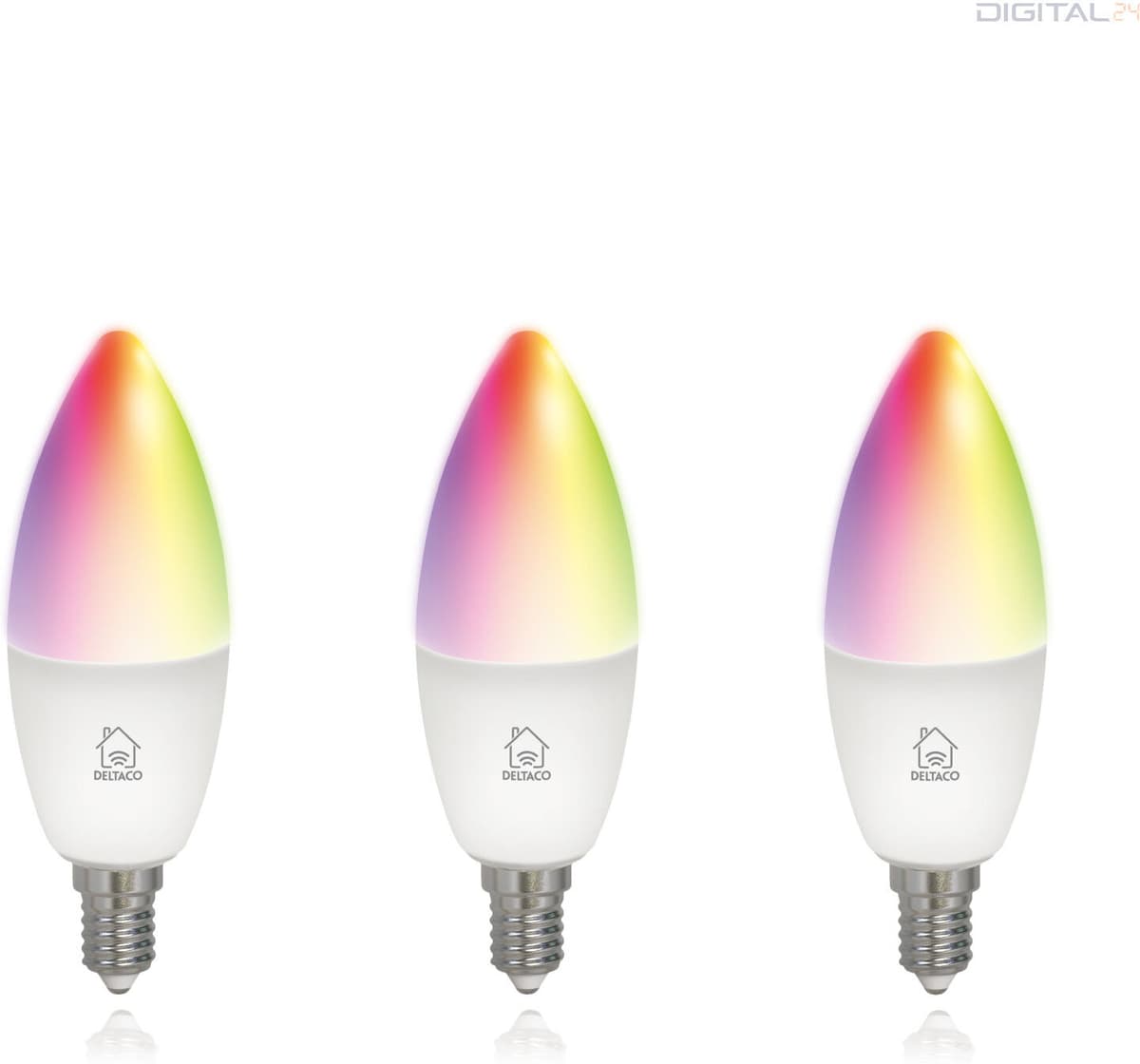 Deltaco SMART HOME SH-LE14RGB izzó LED, E14, gyertya, WIFI, 5W, színes+fehér, szabályozható, 3db/csomag
