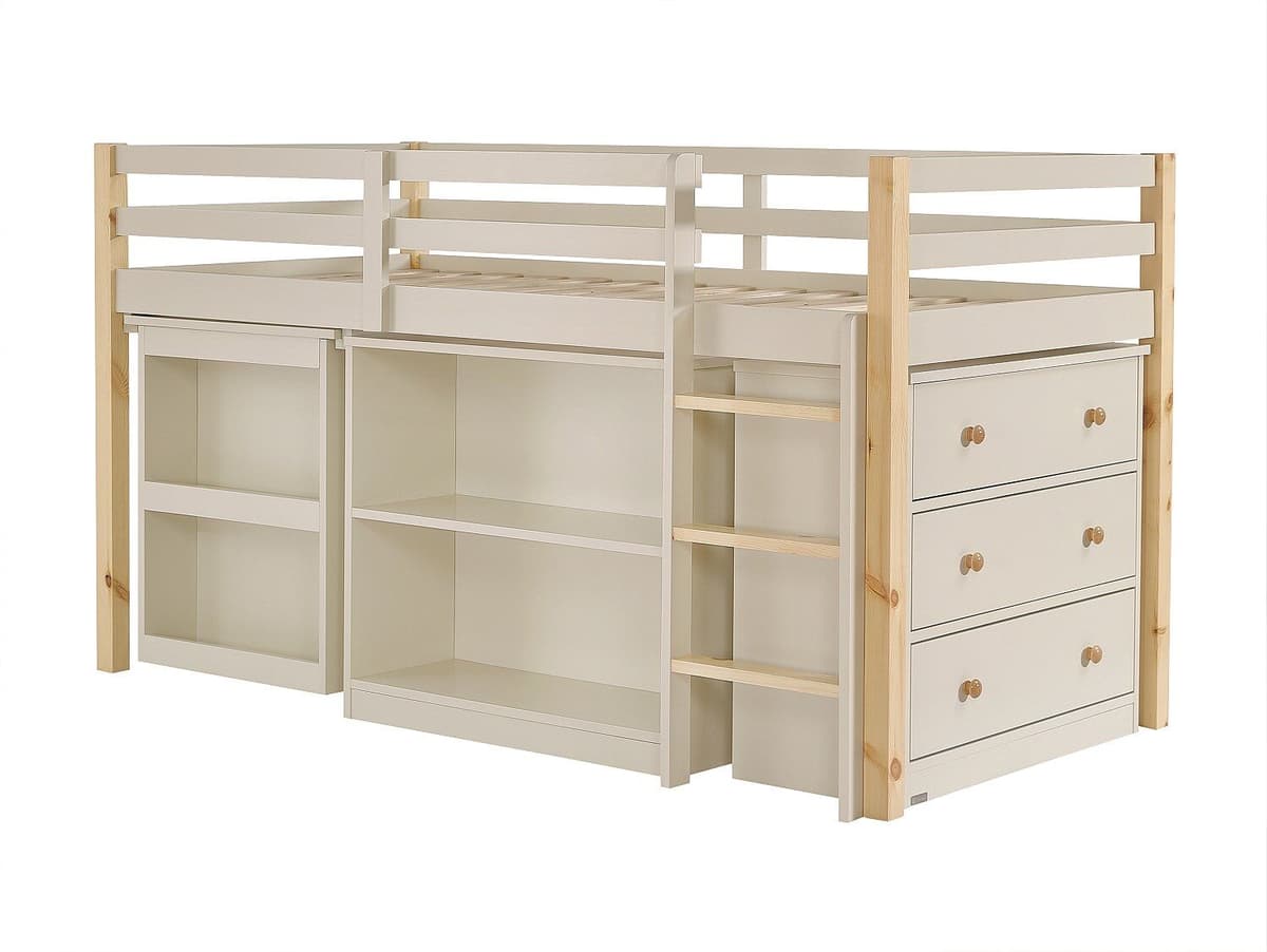Vente-unique Lit combiné 90 x 190 cm avec rangements et bureau extensible - Pin et MDF – Beige et naturel - ABRENO