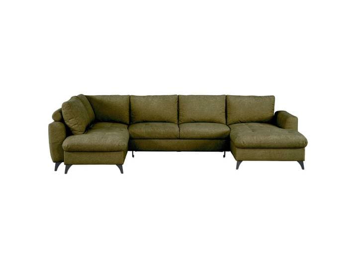 Xora Wohnlandschaft, Grün, Metall, 5-Sitzer, Ottomane rechts, U-Form, 340x188 cm, Typenauswahl, Stoffauswahl, seitenverkehrt erhältlich, Rücken echt, Armteil rechts, Wohnzimmer, Sofas & Couches, Wohnlandschaften, Wohnlandschaft U-Form