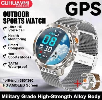 Uplift Treasures AMOLED GPS Smartwatch With Map Navigation And NFC Call silver Mesh Belt 2a gps Sports Watch