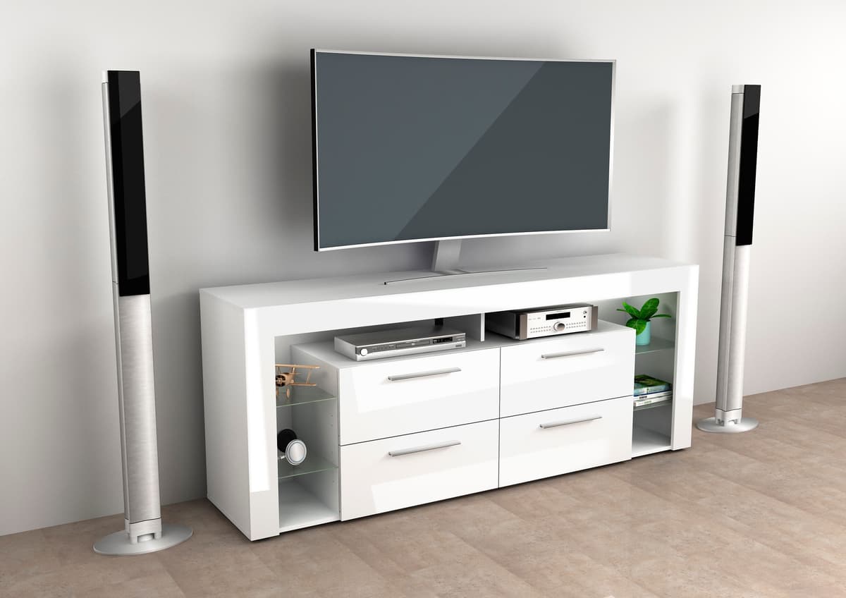 TV-Board FMD "Vibio", weiss (weiß edelglanz, hochglanz weiß), B:180cm H:72,7cm T:41,3cm, Sideboards, TV-Board weiß edelglanz, hochglanz weiß B/H/T: 180cm x 72,7cm x 41,3cm, 4 Stk.