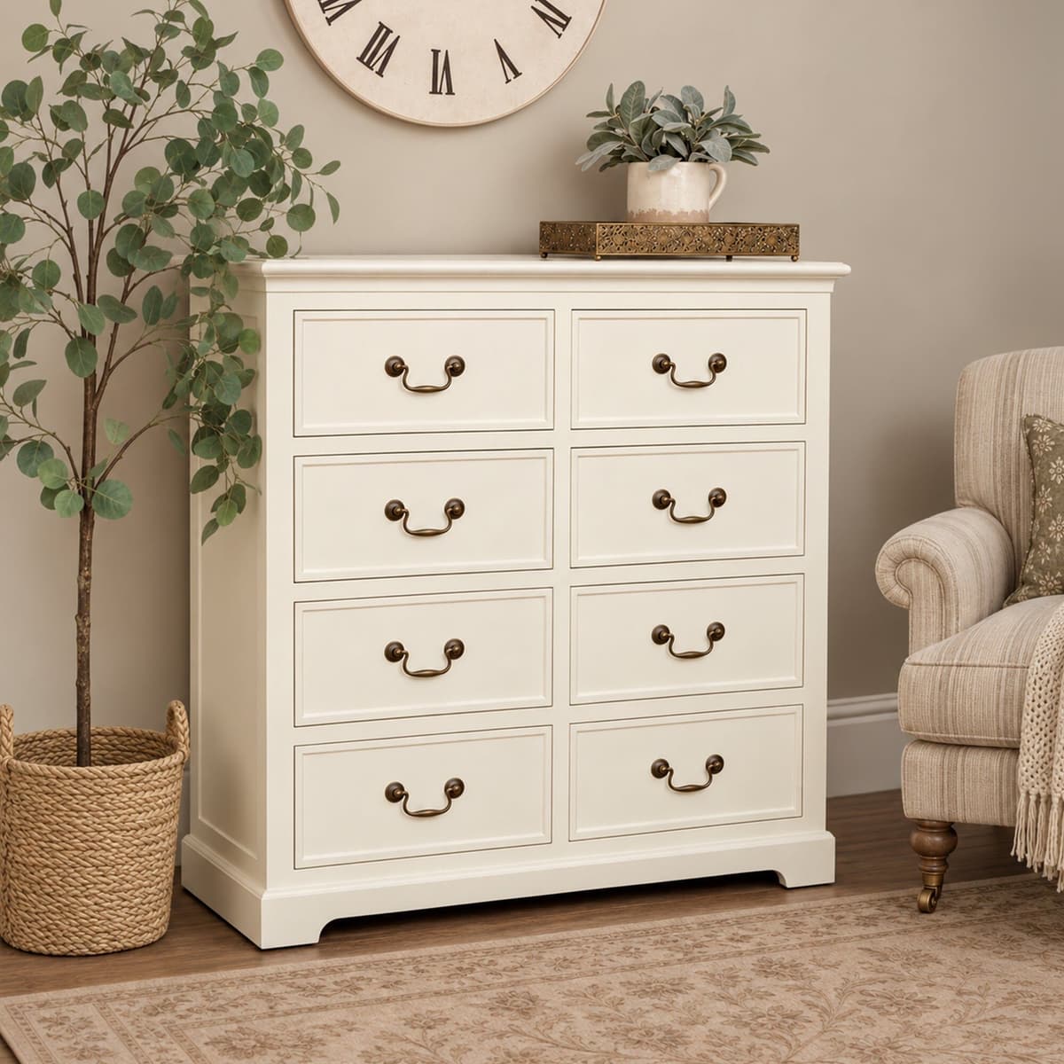 Large Ivory 8 Drawer Chest of Drawers - Charlotte Ivory Range Wood, Metal