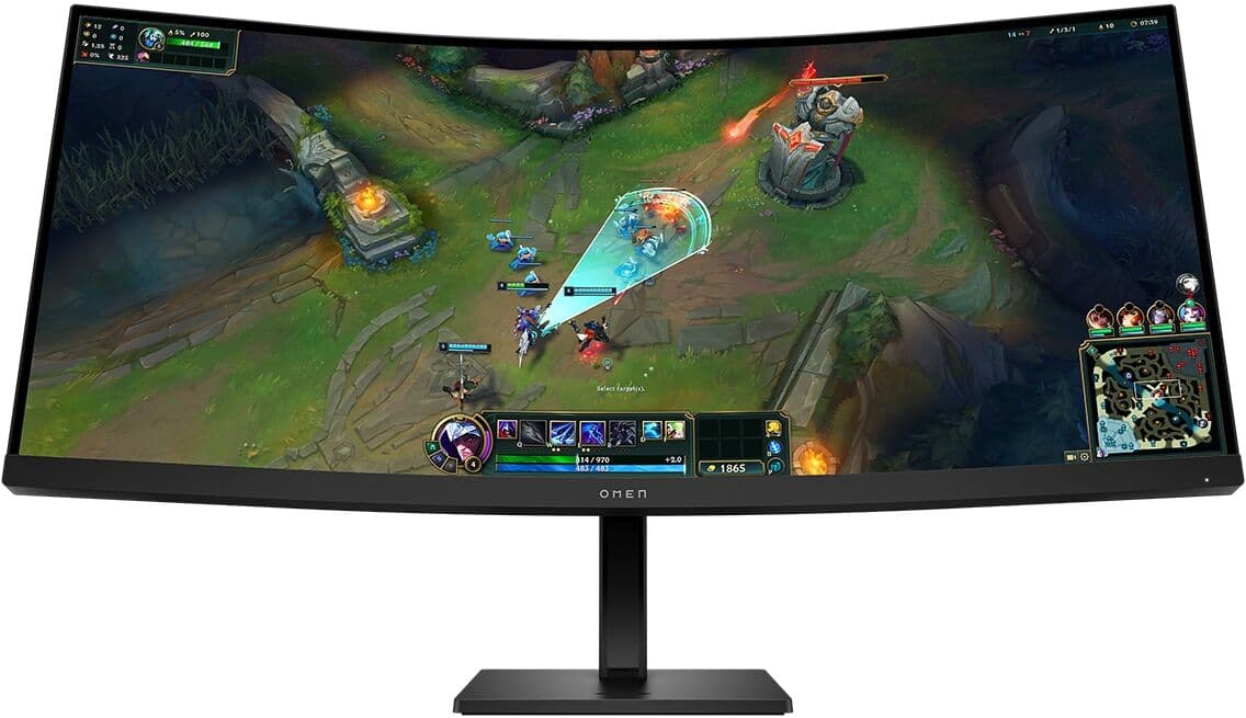 HP Monitor PC Gaming 86,4cm (34") OMEN 34c G2 Curvo, 180Hz, WQHD, audio integrado, AMD FreeSync Premium. Negro