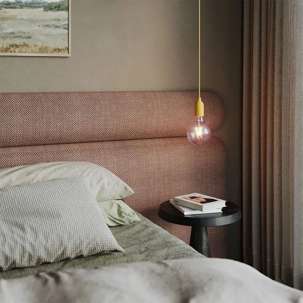 Creative Lámpara Colgante Colorida Con Cable Textil Con Bulb Silicona Yellow One Size