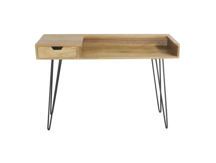 Bureau avec tiroir bois manguier massif et métal noir L116 cm VIBES