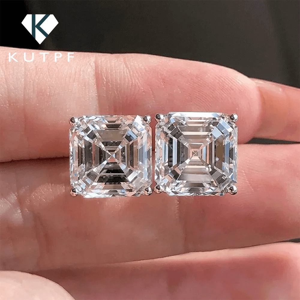 KUTPF 1/2/3CT Asscher Cut Moissanite Stud Earrings with Certificate Square Solitaire Lab Diamond Earring for Women 925 Silver Jewelry