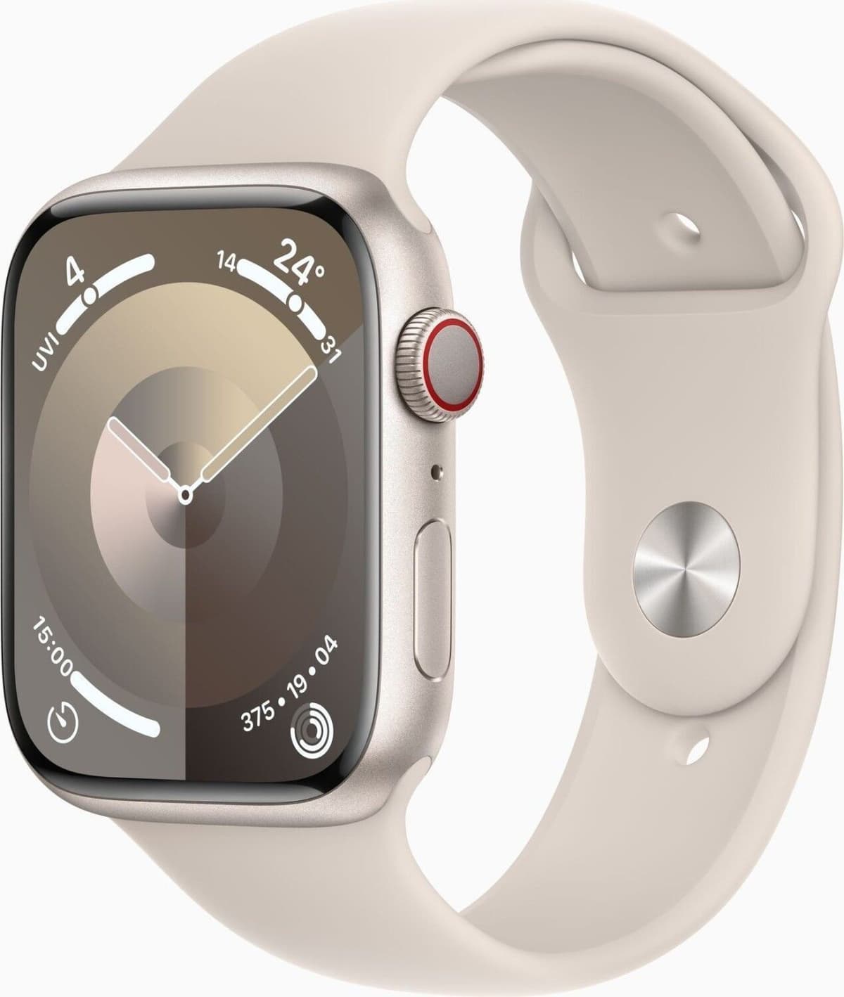 Apple Watch Series 9 Aluminium 45 mm (2023)   GPS + Cellular   Stjärnglans   Sportarmband Stjärnglans S/M