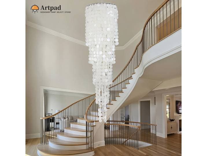 Blanc rond coquille suspension pour escalier escalier Loft salon moderne luxe Long LED plafond suspendu lustre