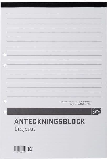 NO BRAND Anteckningsblock A4 100 blad linjerat hålat perforerat