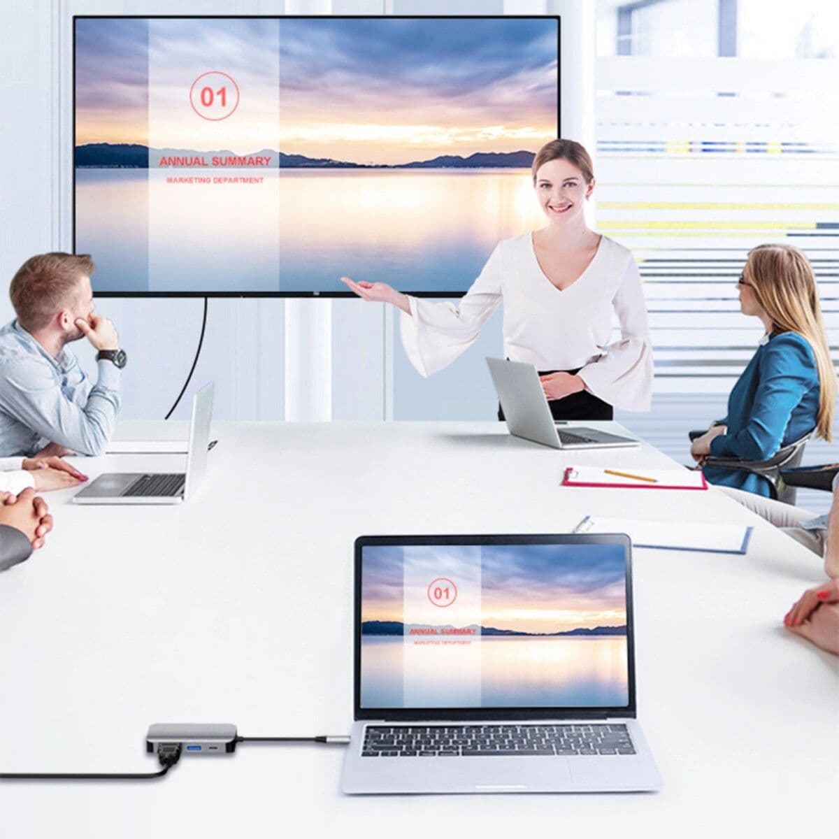 INF 6-in-1 Type-C Docking-Hub mit HDMI 4K 30Hz, VGA 1080P 60Hz, USB3.0, Dual USB2.0 und PD 60W – kompatibel mit MacBook,
