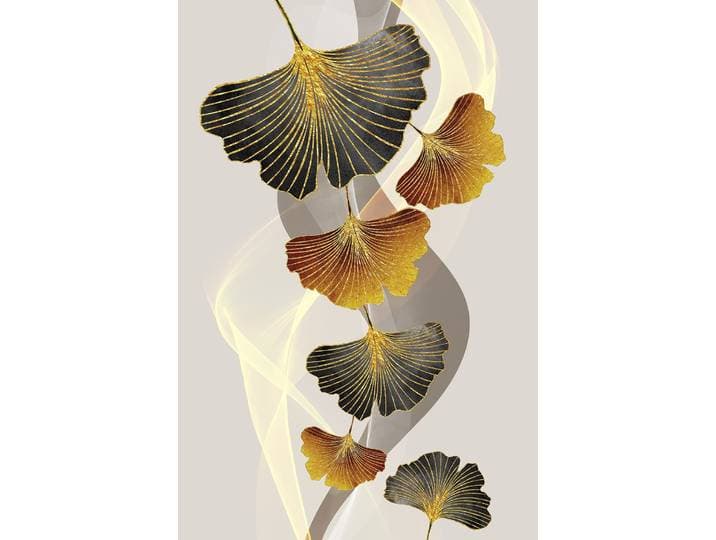 Leinwandbild QUEENCE Ginkgo in Gold und Grau, Canvas Bild von Hand bespannt , weiss (farbe bild(er): gold,grau,dunkelgrau,gelb,beige), B:60cm H:90cm T:2cm, Bilder, Leinwandbild, Zeitlose Ginkgo-Motive in hellen Farben