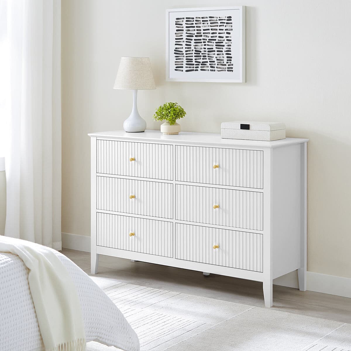 Large 6 Drawer Chest of Drawers - Hales White Range Manufactured Wood, Metal