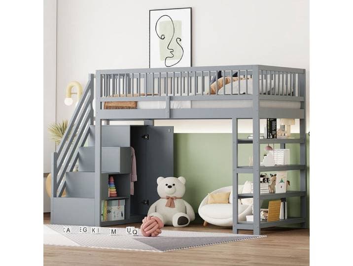 Lit pour enfant avec barrières hautes récemment amélioré 90 × 200 cm avec armoire et étagères de rangement adapté aux