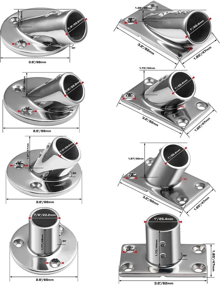 NONE Goture 1PC Boat Hand Rail Fitting 35/45/60/90 Degree Stainless Steel  7/8”/1” Round/Rectangular Base Yacht Boat Railing Hardware