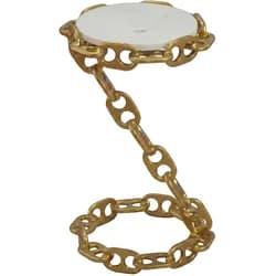 FineBuy, Couchtisch + Beistelltisch, Beistelltisch Kettengestell Marmor Platte weiss Wohnzimmertisch Couchtisch rund (31 x 51 cm)