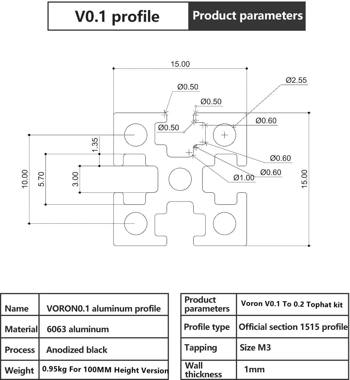 Funssor Voron V0.1 to V0.2 enclosure panel 1515 extrusion Upgrade kit with 80MM/100mm Height