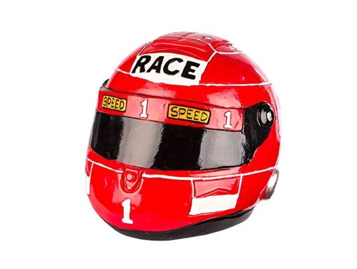 Spaarpot motorhelm rood, gemaakt van poly, 14x11x11 cm