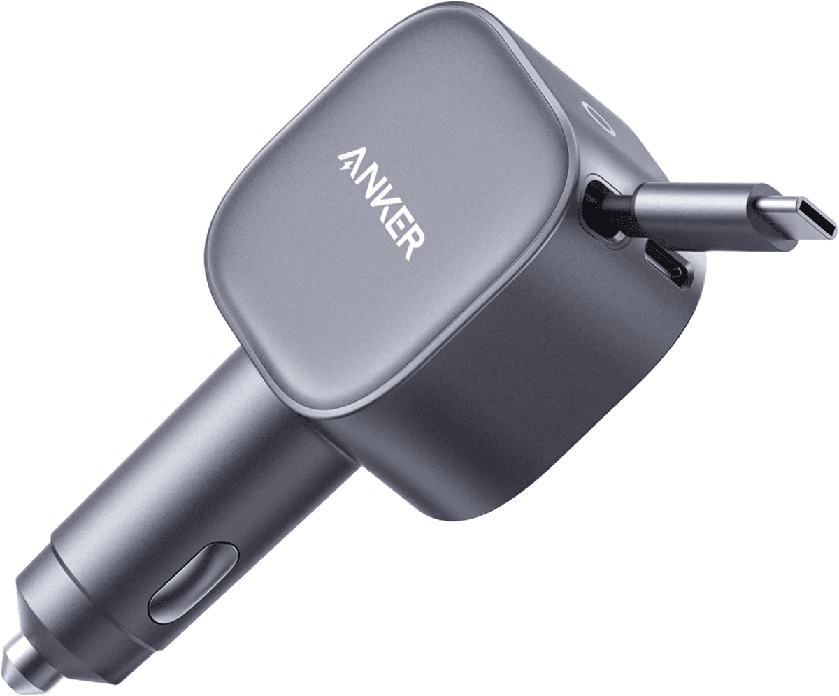 eufy Anker Nano Kfz-Ladegerät (75W, USB-C Port, Integriertes einziehbares USB-C Kabel) Schwarz