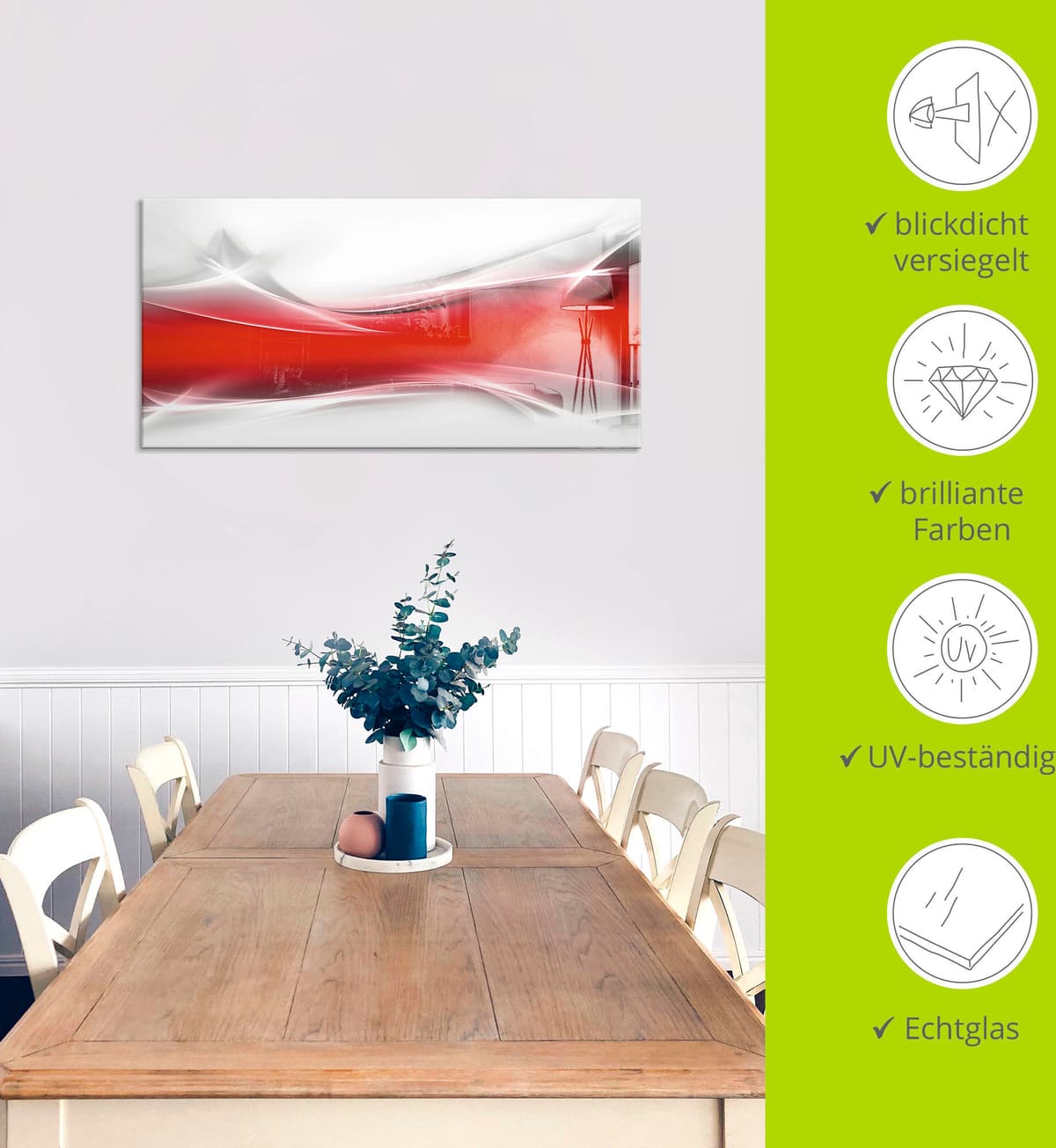 Glasbild ARTLAND "Kreatives Element", rot (farbe bild(er): rot), B:100cm H:50cm, Bilder, Glasbild, in verschiedenen Grössen farbe bild(er): rot B/H/T: 100cm x 50cm, Glasbild Gegenstandslos, 1 Stk.