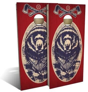 Skip's Garage Red White Bear Outdoor Cornhole Board Set