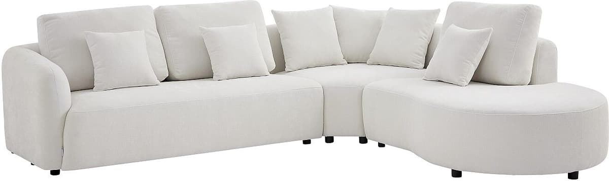 Vente-unique Ecksofa rechts aus strukturiertem Stoff in Gebrochenweiß LOMESI