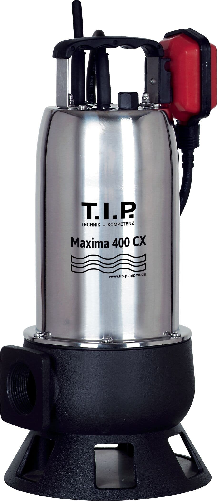 T.I.P. Pompe submersible pour eaux usées TIP - acier inoxydable, 24 000 l/h, hauteur de refoulement 9 m, 950 W, granulométrie 35 mm, robuste, Maxima 400 CX 30140