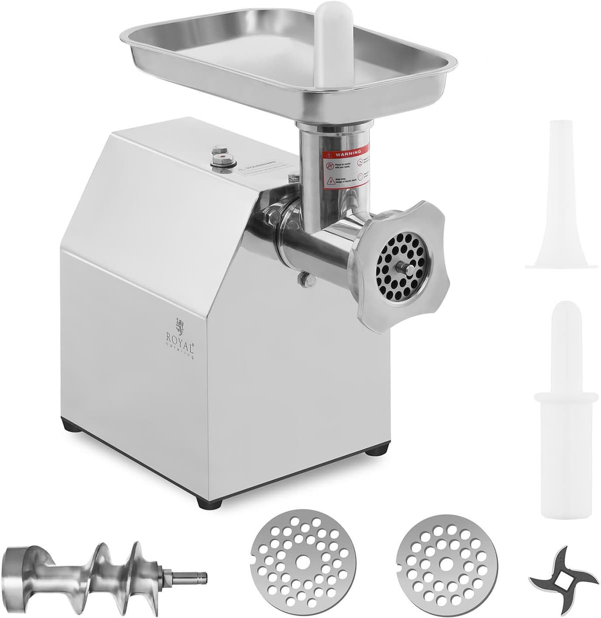 Royal Catering Tritacarne elettrico in acciaio inox- Rotazione in senso inverso - 140 kg/h RCFW 140-850ECO