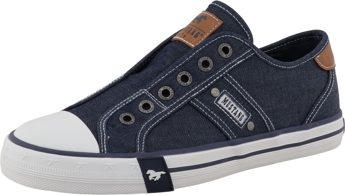 Slip-On Sneaker MUSTANG SHOES "Winona", Damen, Gr. 42, blau (navy), Baumwolle, Schuhe Slip-On Sneaker, Slipper, Halbschuh mit modischen Kontrastnähten navy 42