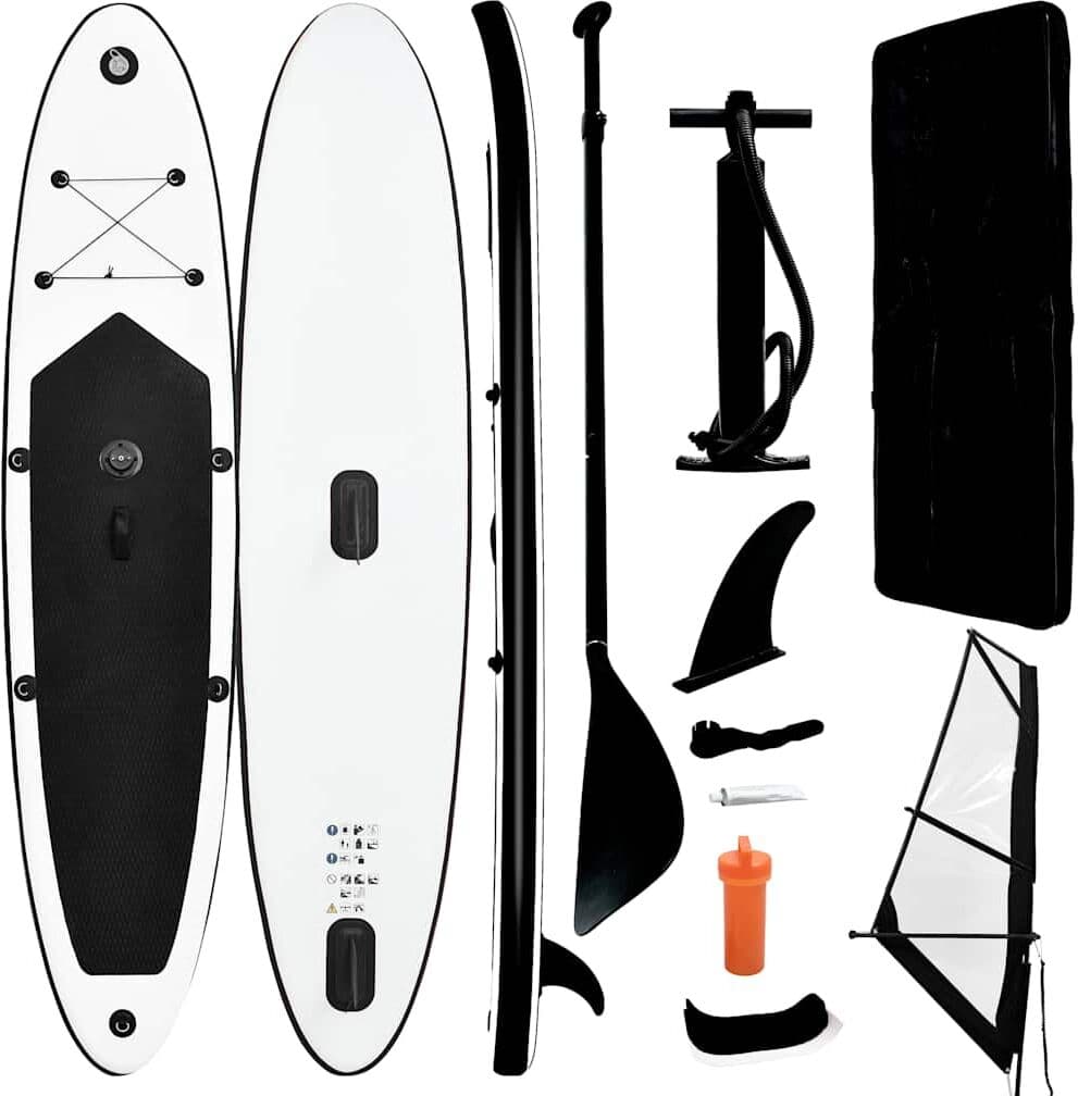 vidaXL Ensemble de planche SUP gonflable avec voile Noir et blanc