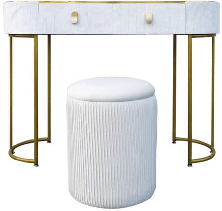 Brandani CONSOLLE DA TRUCCO (3 COLLI)  C/POUF APRIBILE AVORIO VELLUTO/METAL/ACRILICO