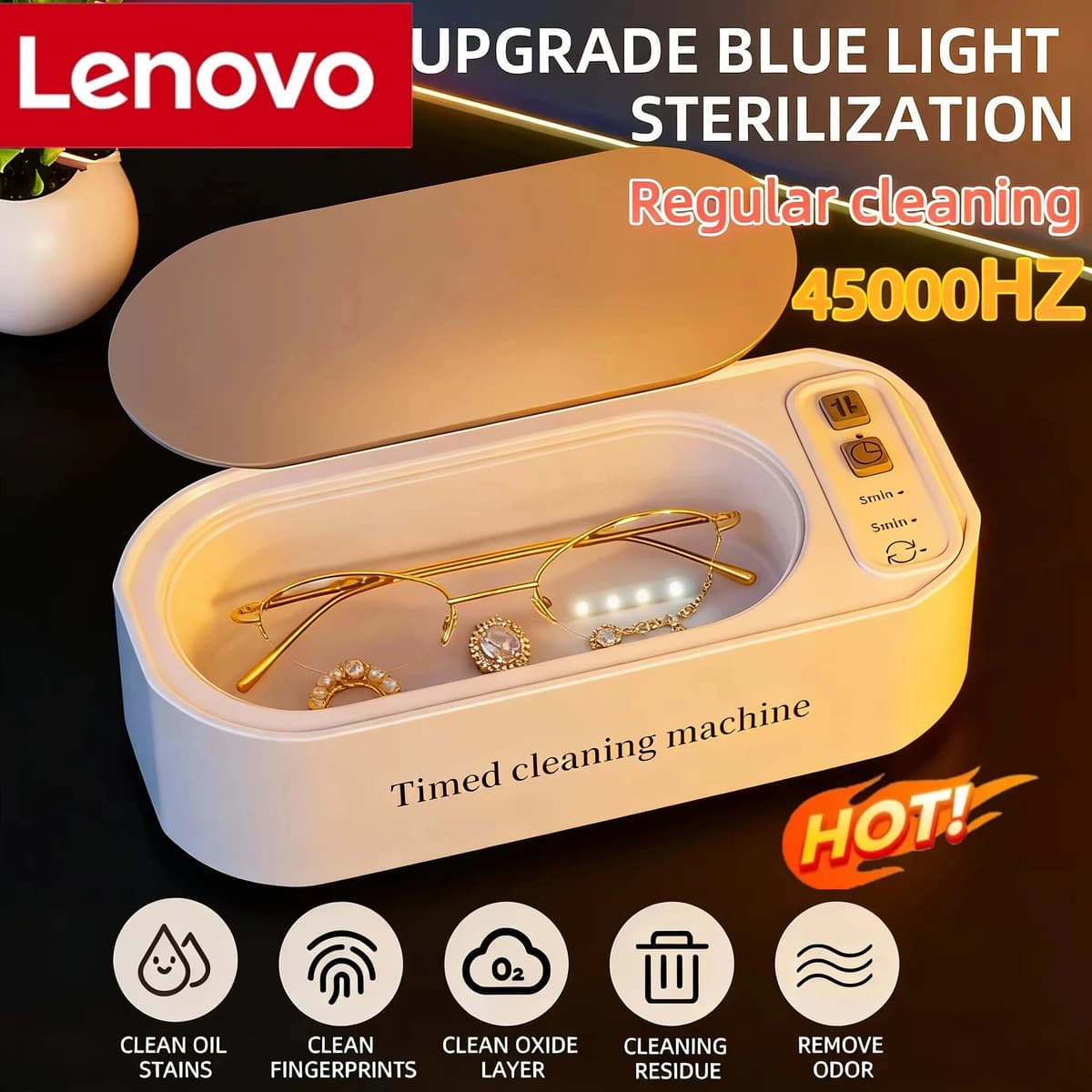 Lenovo 250ml Ultrasonic Glasses Cleaning Machine Fast Powerful Jewelry Brace Watch Glasses Jewelry Cleaning Machine Household