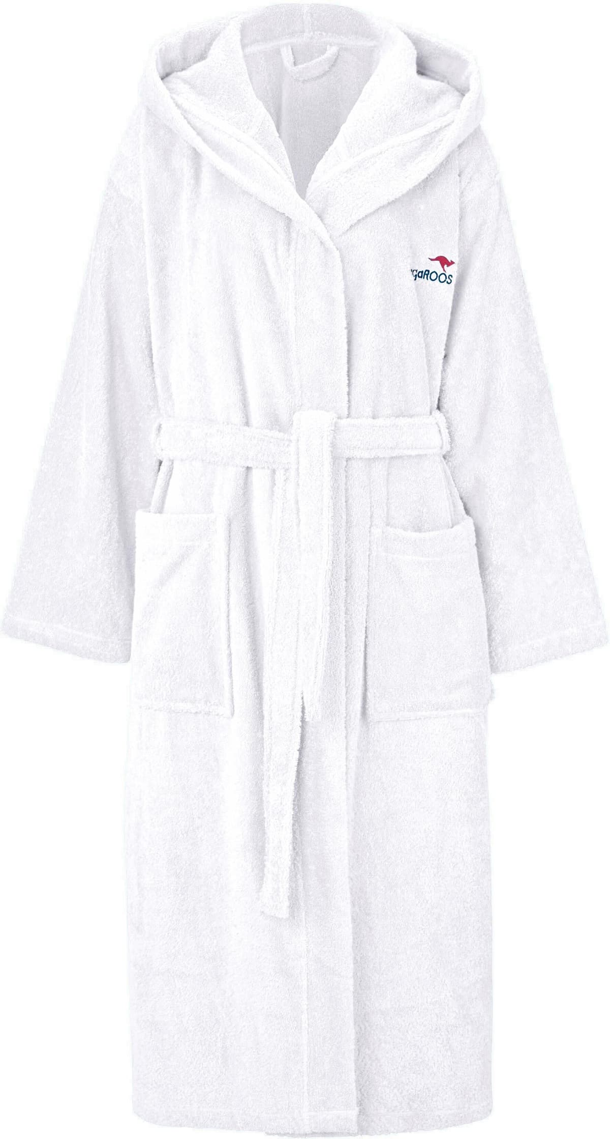 Unisex-Bademantel KANGAROOS "Cassidy, für Damen & Herren, Standardlänge & Überlänge" Gr. XXL, weiss (weiß), XXL, N-Gr, Walkfrottee, Hausmäntel, Unisex-Bademantel, mit Taschen, Männer und Frauen, Baumwolle, Reise, Hotel, Sauna, S-3XL weiß XXL, N-Gr
