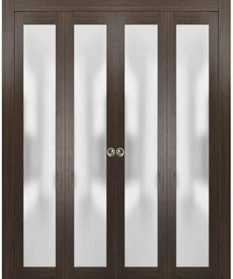 SartoDoors Planum 2102   Closet Door Bi-fold Door   Solid Wood w/ Glass   Hardware Set   72x80, Matte Black Bedroom Door