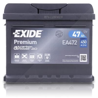 Exide EA472 Premium Carbon Boost 47 Ah 450 A [Hersteller-Nr. EA472] für Citroën, Daewoo, Nissan, Ranger, Mazda, Reliant, Subaru, Suzuki, VW, Westfield