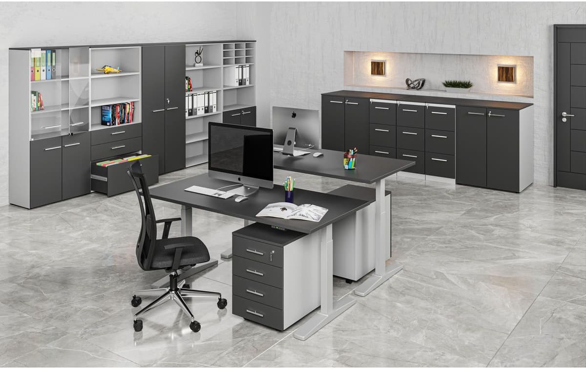 B2B Partner Kombinovaná kancelárska skriňa PRIMO GRAY, dvere na 2 poschodia, 400 x 420 x 1781 mm, sivá/grafit