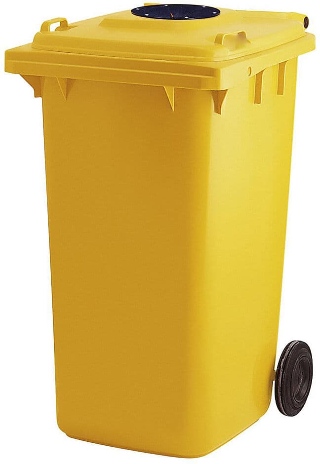kaiserkraft Mülltonne mit rundem Einwurf, 240 l, für Glas, Flaschen, Dosen, gelb