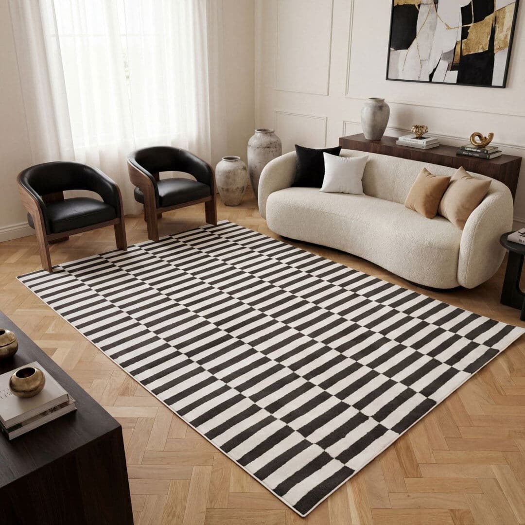 THE RUGS Loft Modern Striped Living Room Area Rug and Runner Soft Pile Dark Grey/Ivory Rectangle 160 x 230 cm