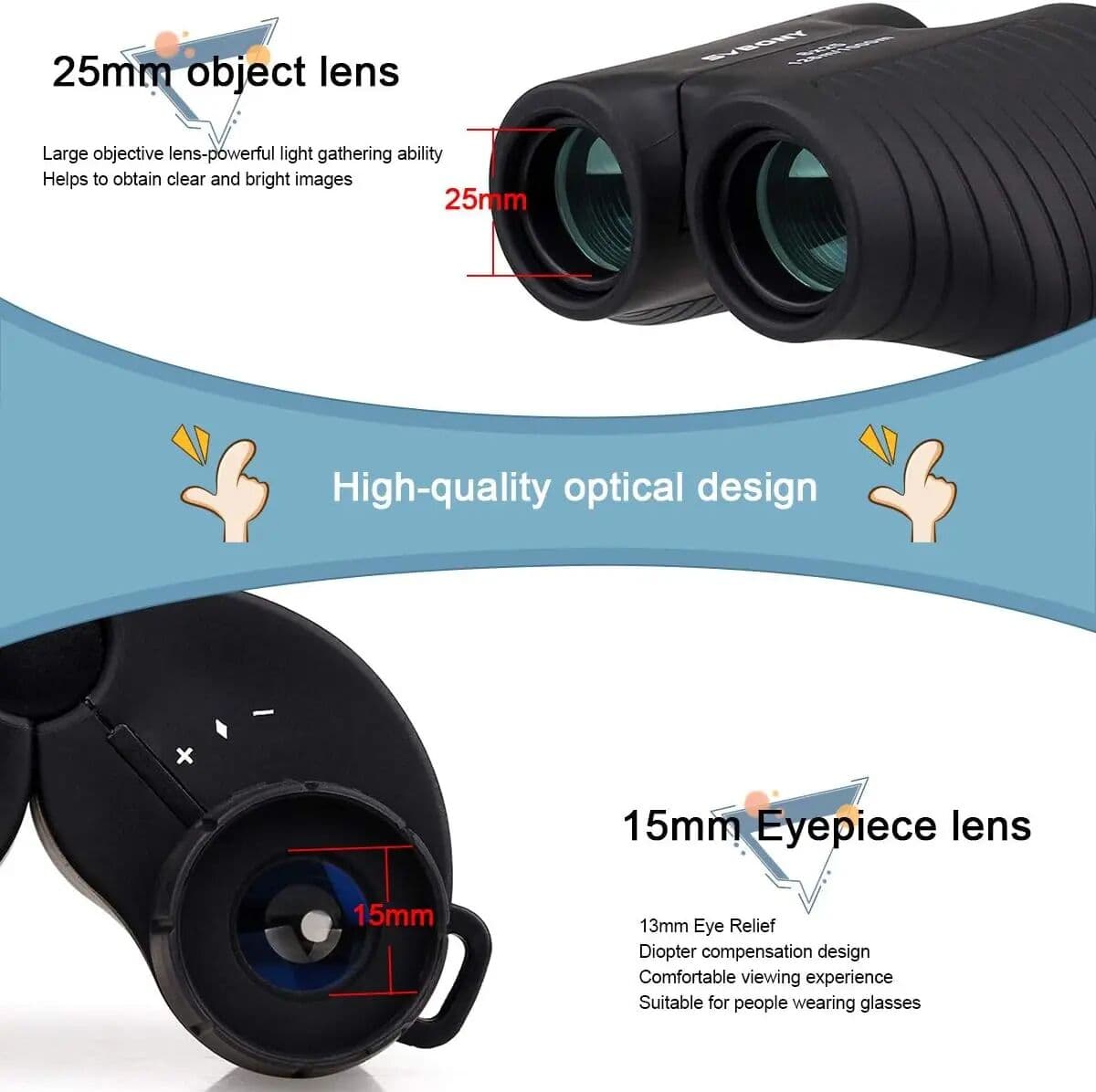 Svbony SV10 8x25 Compact Binoculars, Fixed Focus Porro Prism Mini Portable Binoculars for Birdwatching Travel and Competitions