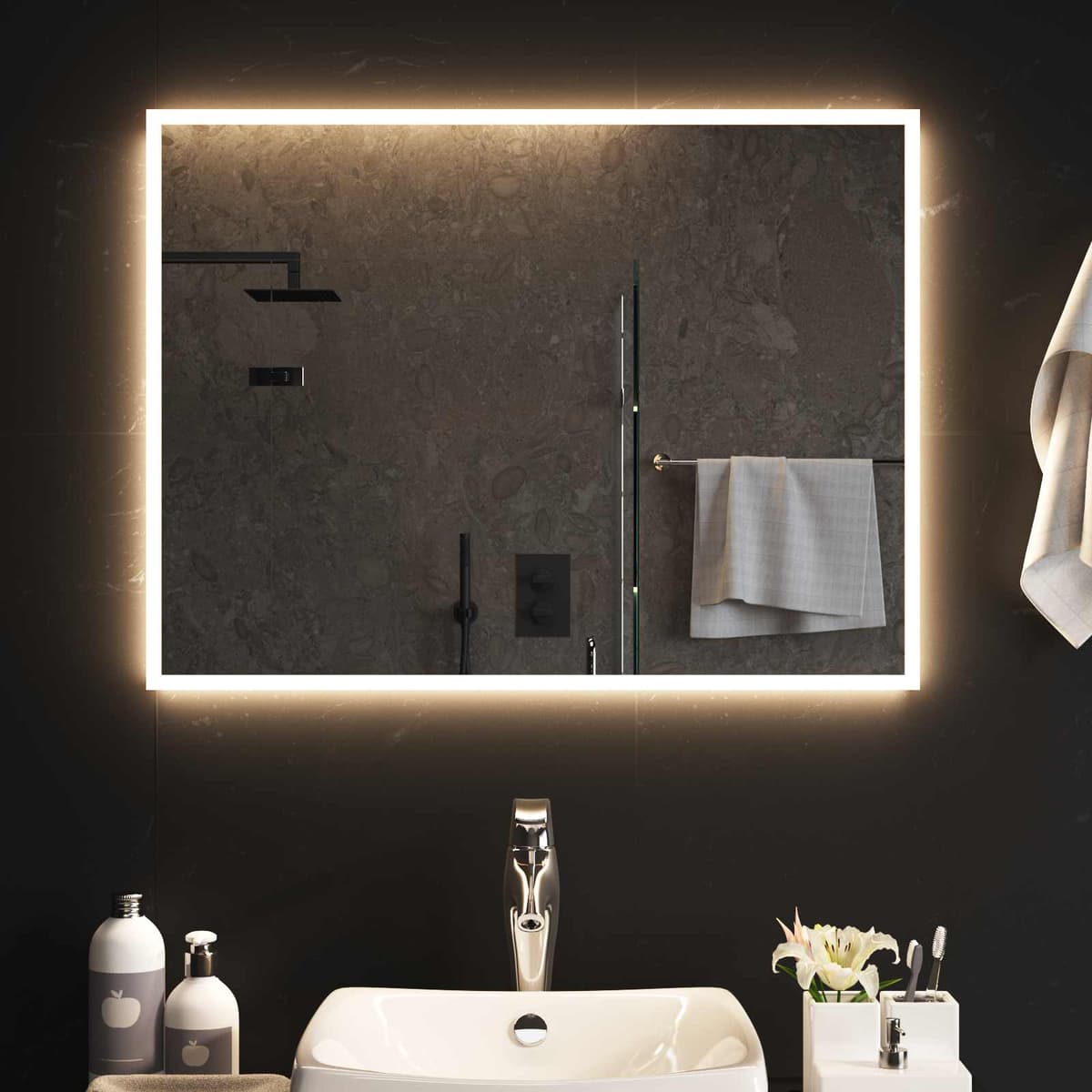 vidaXL Miroir de salle de bain LED Transparent 80 x 60 cm verre trempé