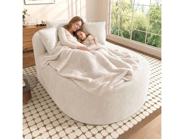 Canapé relax ovale 1 place 170x112 5x83 cm - sans montage - assise profonde 122 cm - velours côtelé - mousse - Beige clair